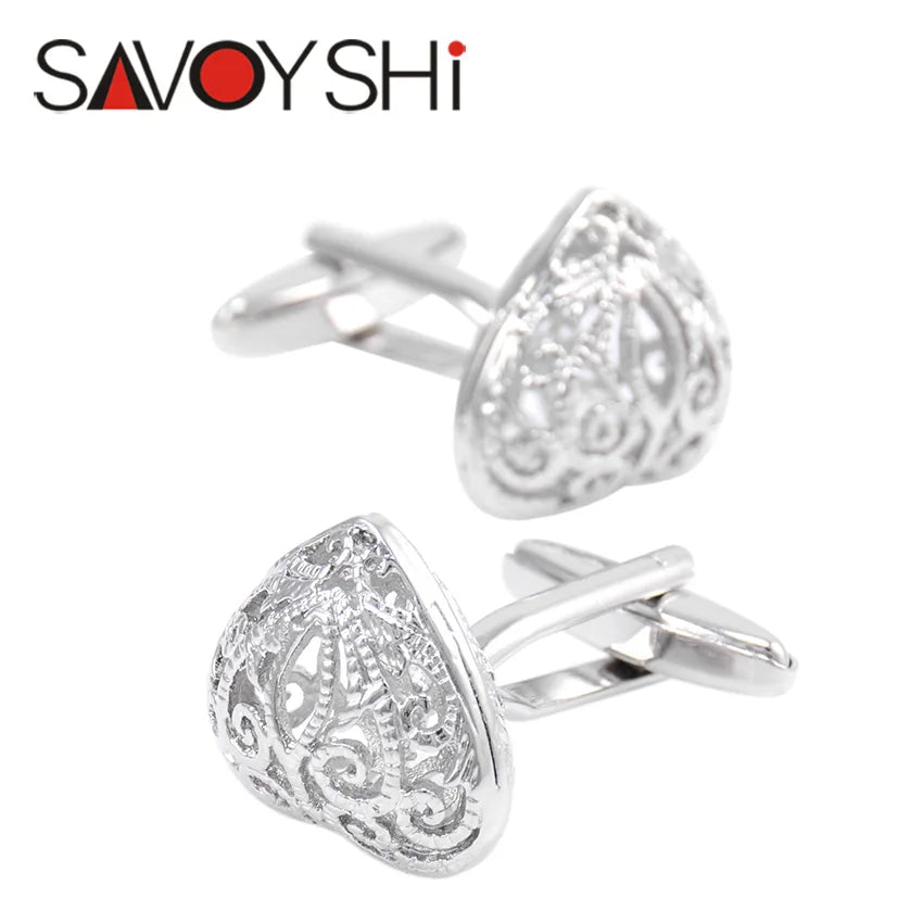 Silver Hollow Heart Pattern Cufflinks for French Shirt