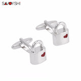 Red Hearts Enamel Lock Cufflinks for Men's Shirt Cuff