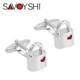 Red Hearts Enamel Lock Cufflinks for Men's Shirt Cuff