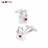Red Hearts Enamel Lock Cufflinks for Men's Shirt Cuff