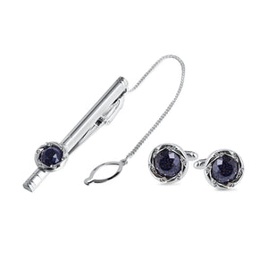 Starry Sky Stone Crystals Tie Clip&Cufflinks Set for Men
