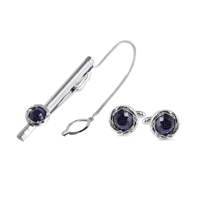 Starry Sky Stone Crystals Tie Clip&Cufflinks Set for Men