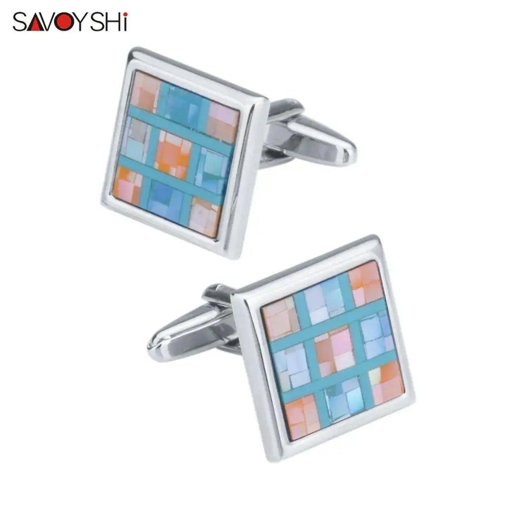 Colored Shells Grid Cufflinks for Mens Shirt Cuff Button
