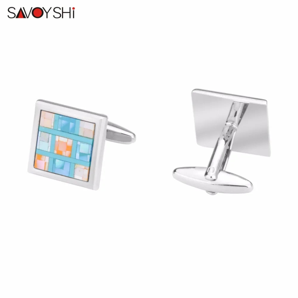 Colored Shells Grid Cufflinks for Mens Shirt Cuff Button
