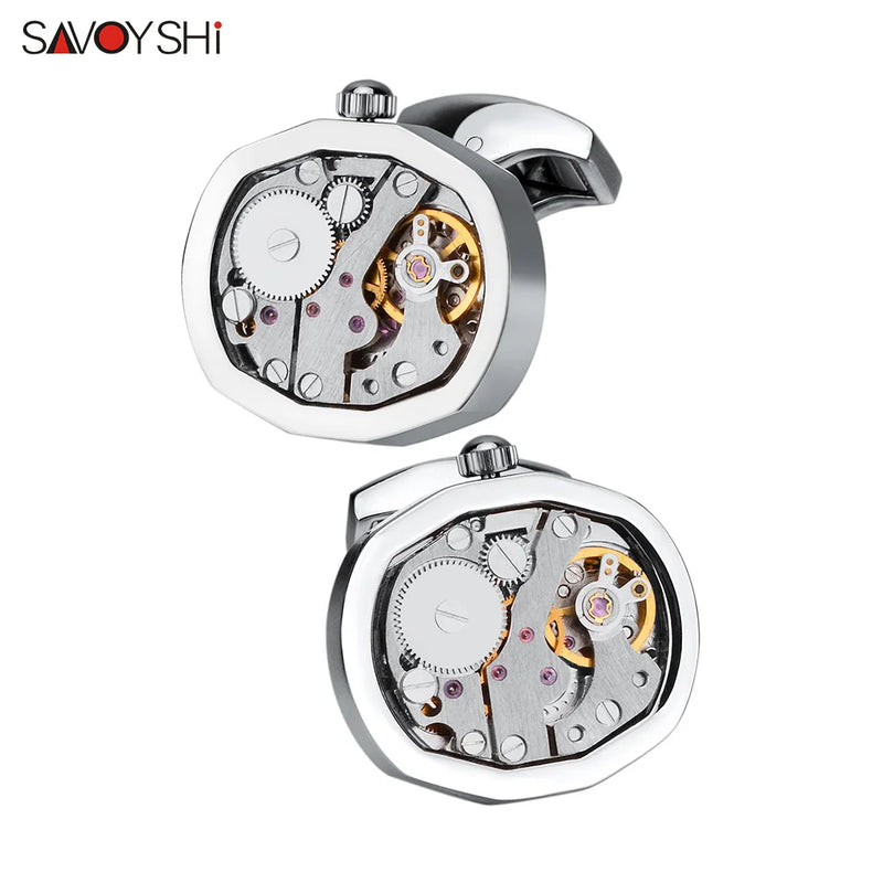 Watch Movement Cufflinks Mens Shirt Buttons Functional Mechanism Jewelry