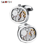 Watch Movement Cufflinks Mens Shirt Buttons Functional Mechanism Jewelry