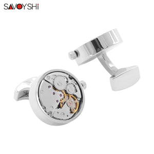 Mechanical Watch Movement Cufflinks Self Rotating Gear Gift