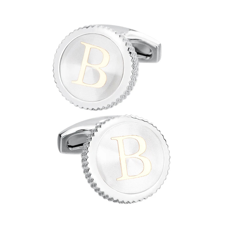 Newest Mens Cufflinks High Round Brass Base Alphabet Cuff links