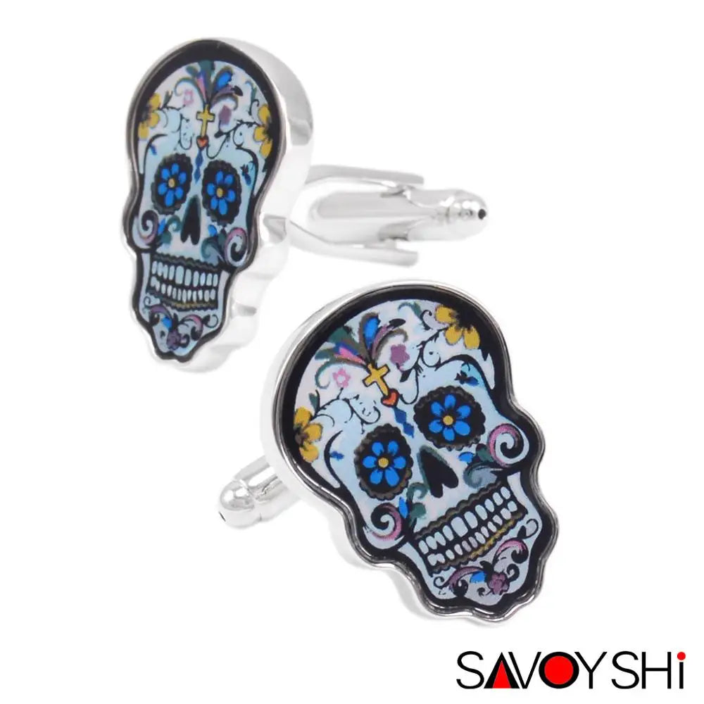 Colorful Skull Cufflinks for Men Enamel Jewelry