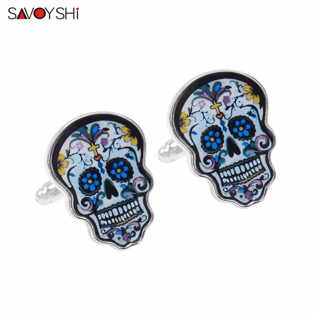 Colorful Skull Cufflinks for Men Enamel Jewelry