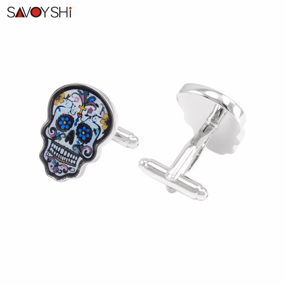 Colorful Skull Cufflinks for Men Enamel Jewelry