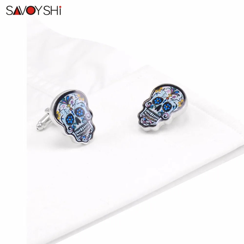 Colorful Skull Cufflinks for Men Enamel Jewelry