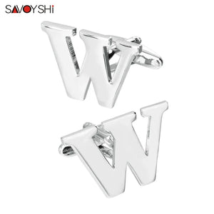 Silver Plated W Cufflinks for Mens Shirt - Wedding Gift Jewelry