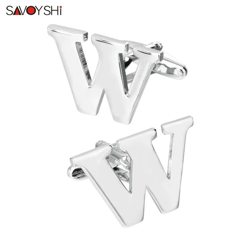 Silver Plated W Cufflinks for Mens Shirt - Wedding Gift Jewelry