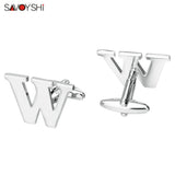 Silver Plated W Cufflinks for Mens Shirt - Wedding Gift Jewelry