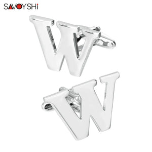 Silver Plated W Cufflinks for Mens Shirt - Wedding Gift Jewelry