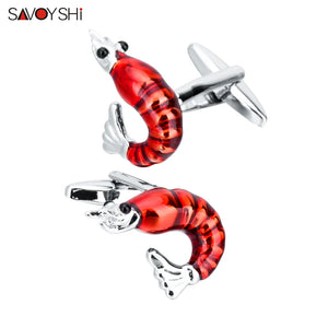 Red Shrimp Cufflinks Enamel Shirt Buttons Party Gift