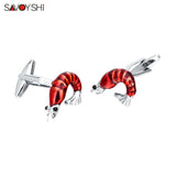 Red Shrimp Cufflinks Enamel Shirt Buttons Party Gift