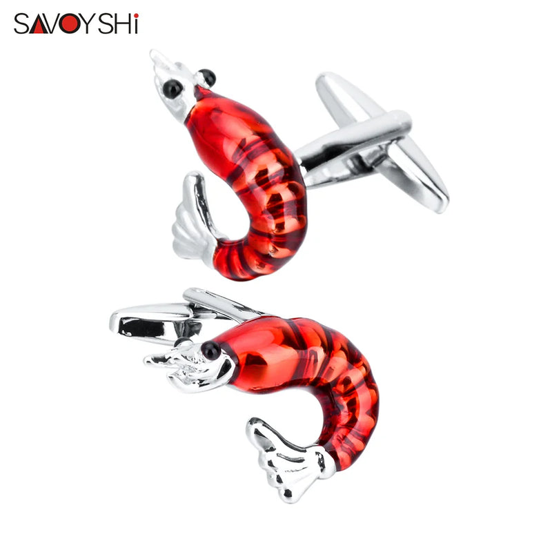 Red Shrimp Cufflinks Enamel Shirt Buttons Party Gift