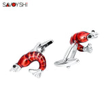 Red Shrimp Cufflinks Enamel Shirt Buttons Party Gift