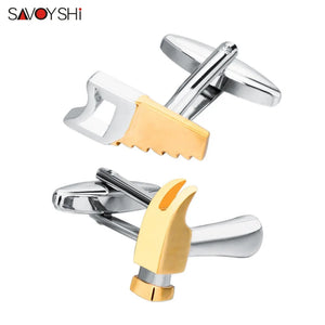 Tool Cufflinks for Men Shirt Cuff Bottons Gold-color Novelty Saws Hammer