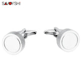 Custom Name Round Silver Cufflinks for Mens Shirt