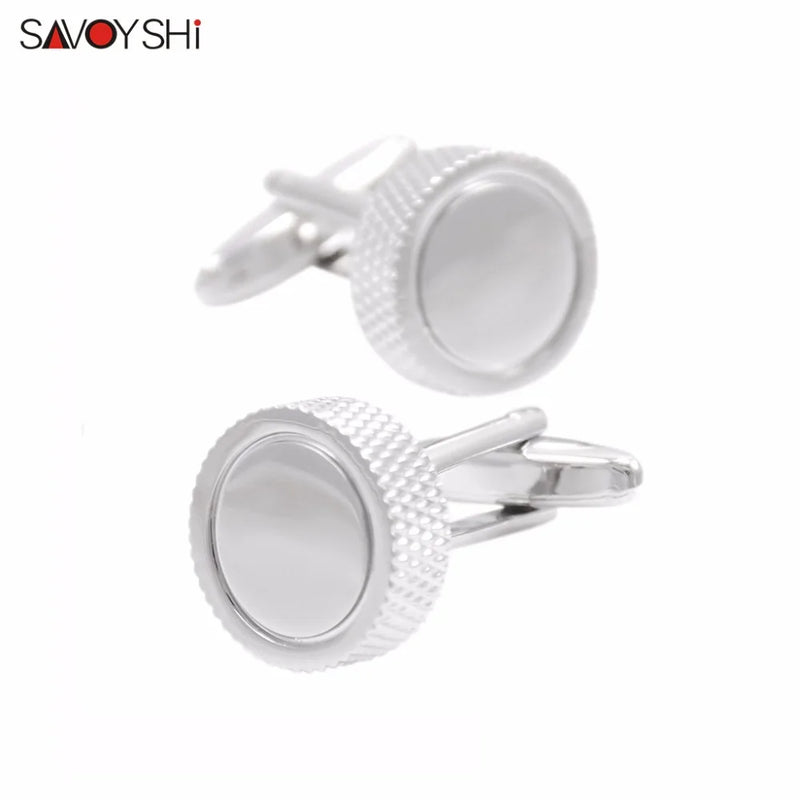 Custom Name Round Silver Cufflinks for Mens Shirt