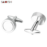 Custom Name Round Silver Cufflinks for Mens Shirt