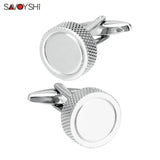 Custom Name Round Silver Cufflinks for Mens Shirt