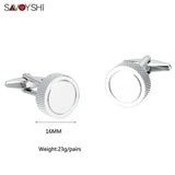 Custom Name Round Silver Cufflinks for Mens Shirt