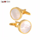 Round Shell Cufflinks for Mens Shirt Cuff Buttons High Cufflinks