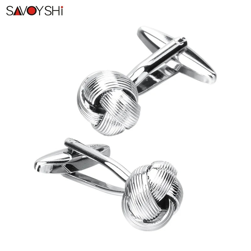Engraved Silver Knot Cufflinks for Men's Shirt Cuffs