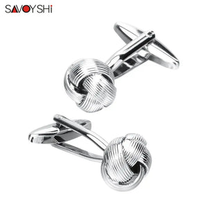 Engraved Silver Knot Cufflinks for Men's Shirt Cuffs