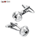 Engraved Silver Knot Cufflinks for Men's Shirt Cuffs