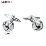 Engraved Silver Knot Cufflinks for Men's Shirt Cuffs