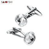 Engraved Silver Knot Cufflinks for Men's Shirt Cuffs