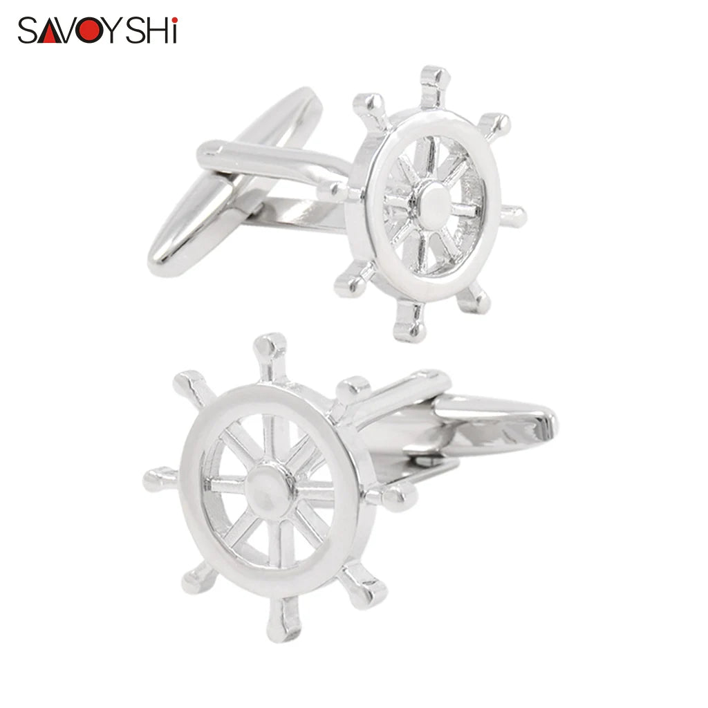Silver Rudder Cufflinks for Men French Shirt High Metal Cuff Links Jewelry
