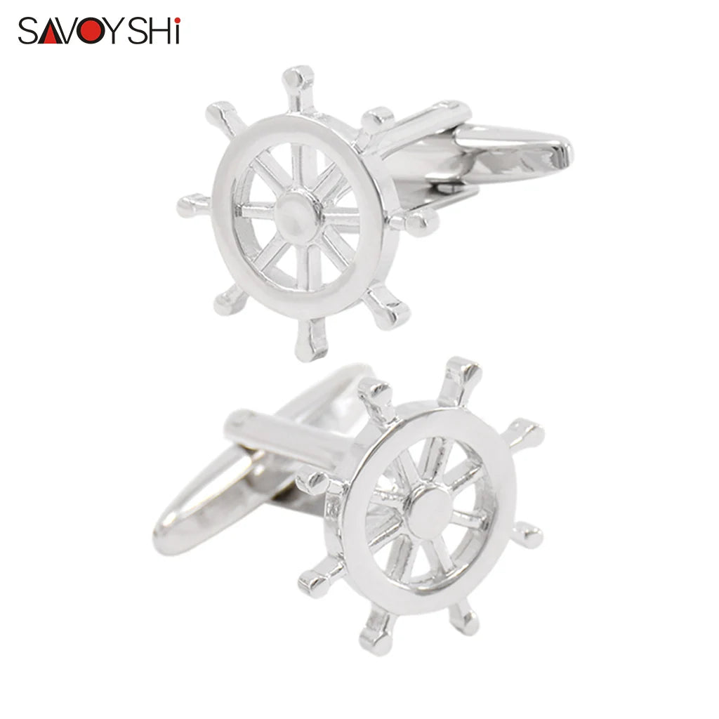 Silver Rudder Cufflinks for Men French Shirt High Metal Cuff Links Jewelry