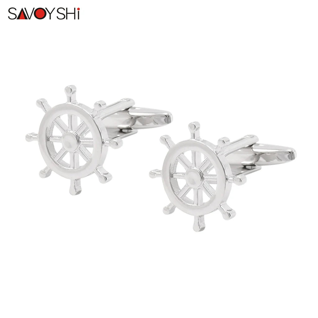 Silver Rudder Cufflinks for Men French Shirt High Metal Cuff Links Jewelry