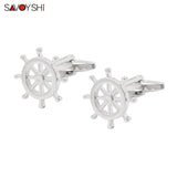 Silver Rudder Cufflinks for Men French Shirt High Metal Cuff Links Jewelry