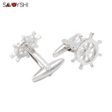 Silver Rudder Cufflinks for Men French Shirt High Metal Cuff Links Jewelry