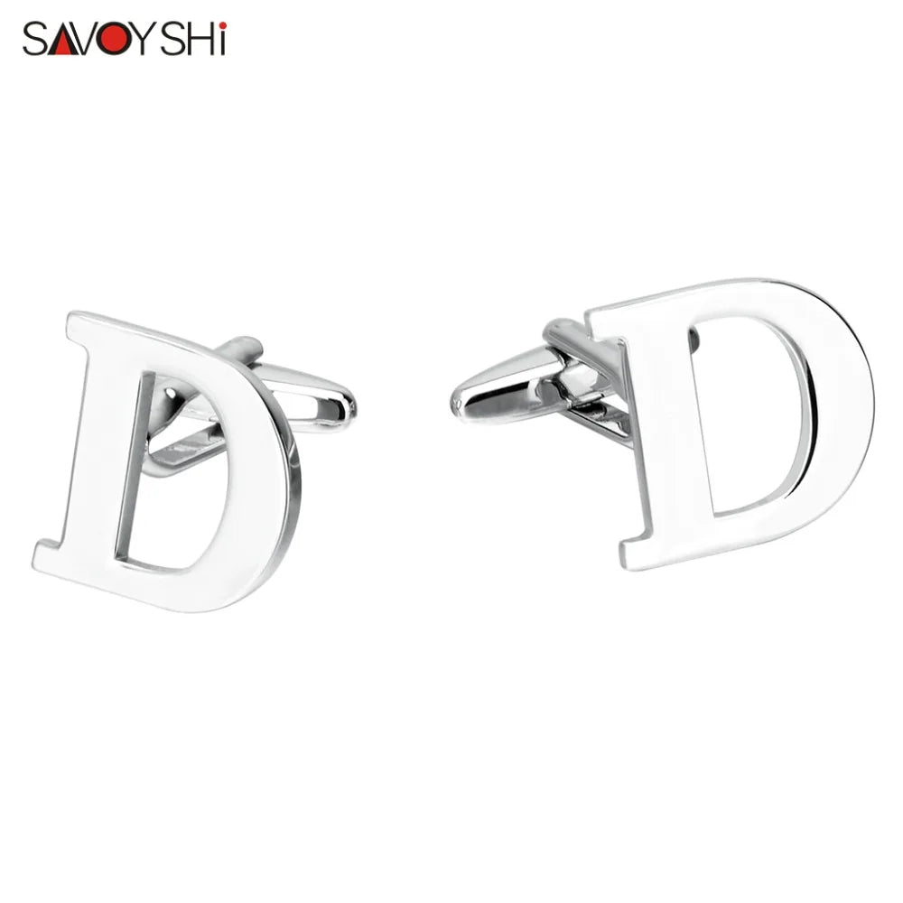 Silver 26 Letters Cufflinks for Mens Shirt High Jewelry Husband Gift