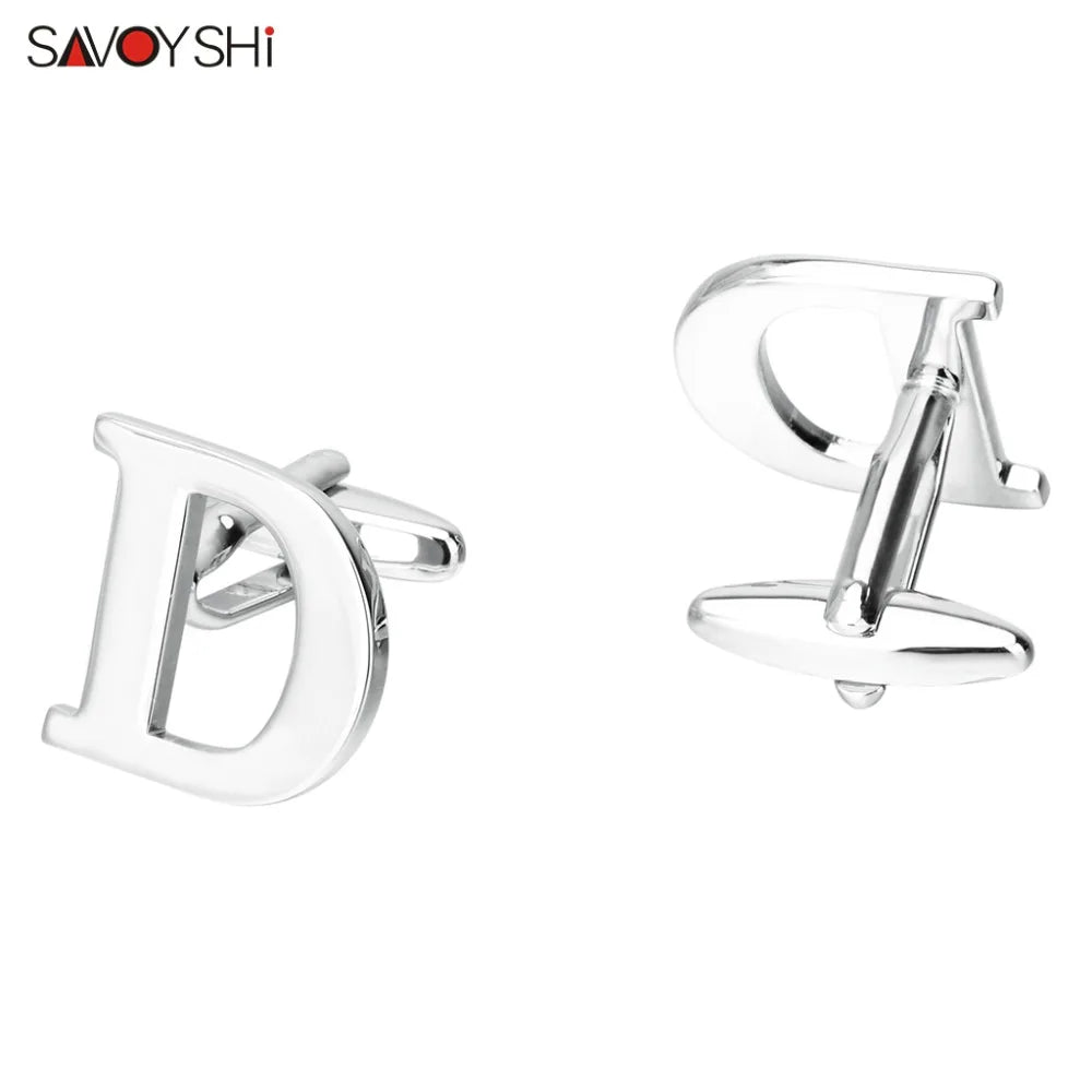 Silver 26 Letters Cufflinks for Mens Shirt High Jewelry Husband Gift