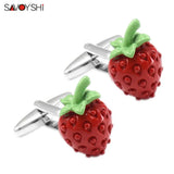 Red Enamel Strawberry Cufflinks for Men's Shirts