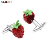 Red Enamel Strawberry Cufflinks for Men's Shirts