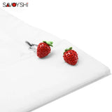 Red Enamel Strawberry Cufflinks for Men's Shirts