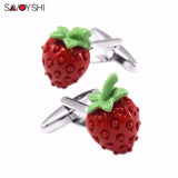 Red Enamel Strawberry Cufflinks for Men's Shirts