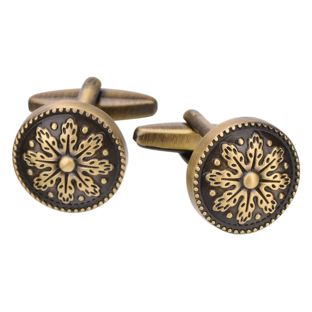 Vintage Round Bronze Cufflinks For Men Metal Copper Cuff links