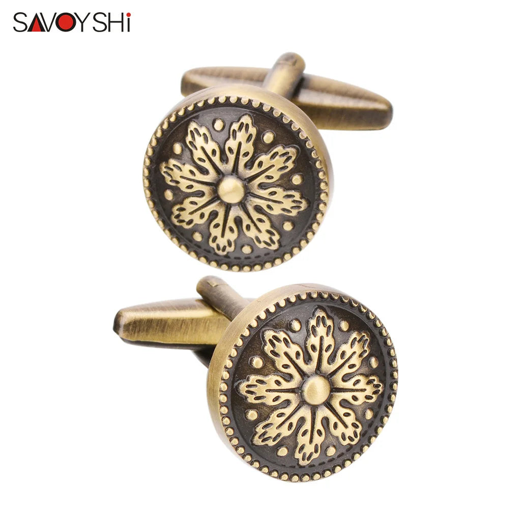 Vintage Round Bronze Cufflinks For Men Metal Copper Cuff links