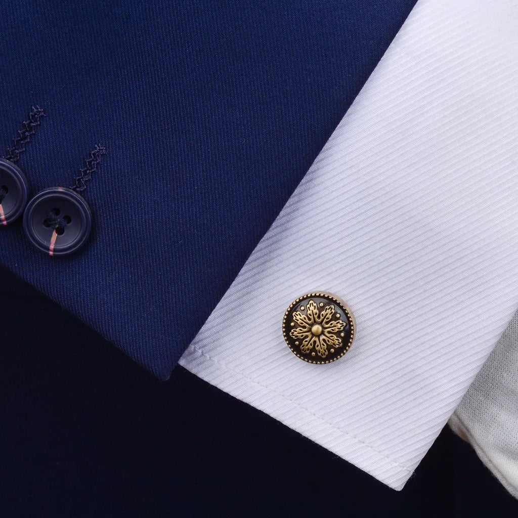 Vintage Round Bronze Cufflinks For Men Metal Copper Cuff links